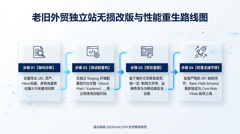 从 Avada 或 The7 等老旧主题向现代独立站架构无损迁移并保留 SEO 排名的四步重构路线图